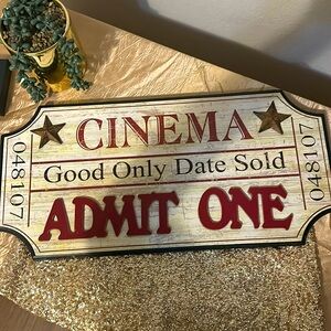 Wooden Cinema Ticket~ Theatre Room wall decor
